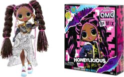 L.O.L. Surprise! Remix Honeylicious Fashion Doll, Plays Music with 25 Surprises Including Shoes, Hair Brush, Doll Stand, Magazine, and Record Player Package - For Girls Ages 4+