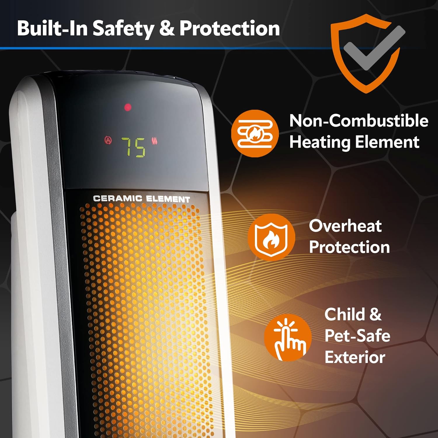 Lasko 29” Ceramic Tower Heater for Large Rooms, Whole Room Heating with Oscillation, Overheat Protection, Digital Display, Timer, Remote Control, 1500W, Black, 55863