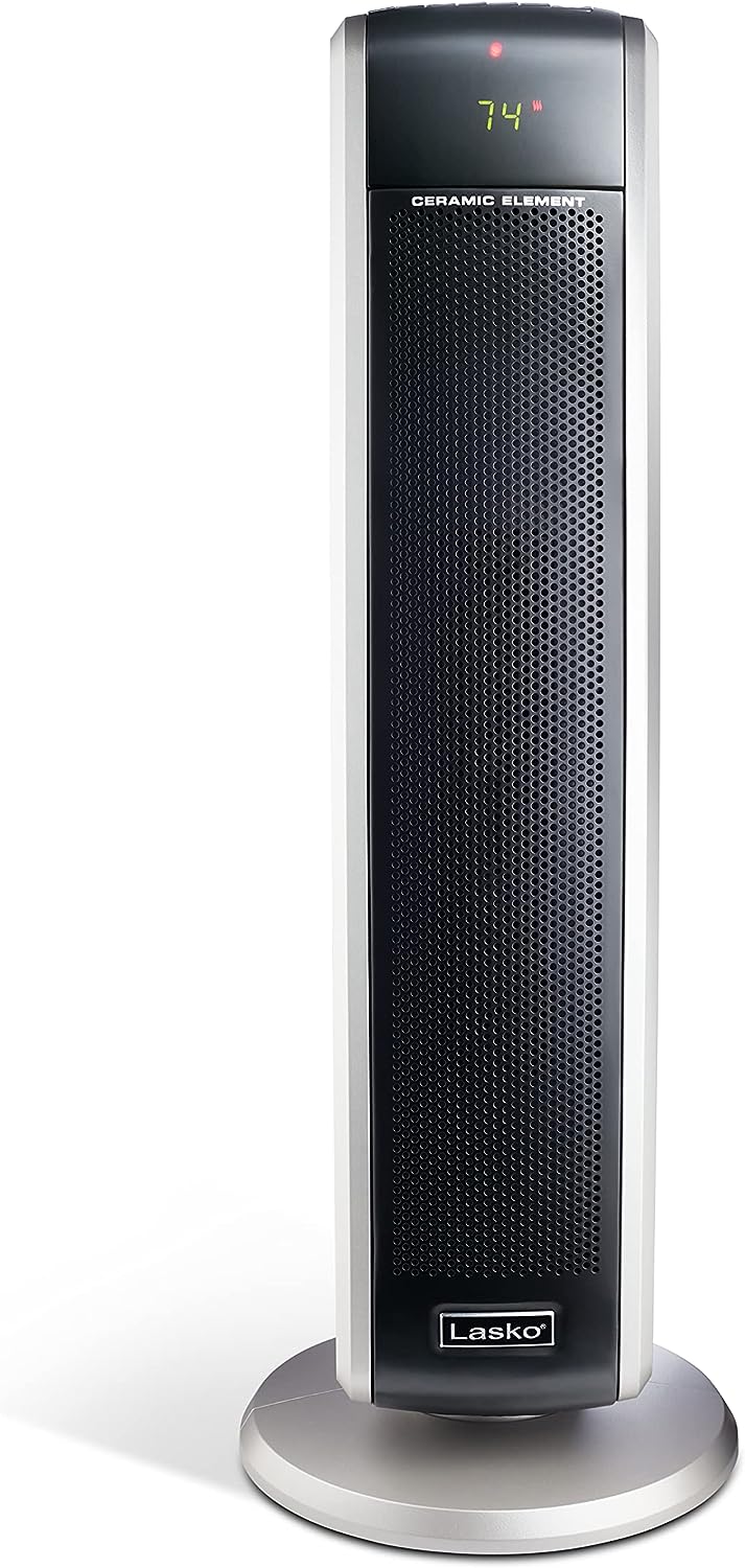 Lasko 29” Ceramic Tower Heater for Large Rooms, Whole Room Heating with Oscillation, Overheat Protection, Digital Display, Timer, Remote Control, 1500W, Black, 55866