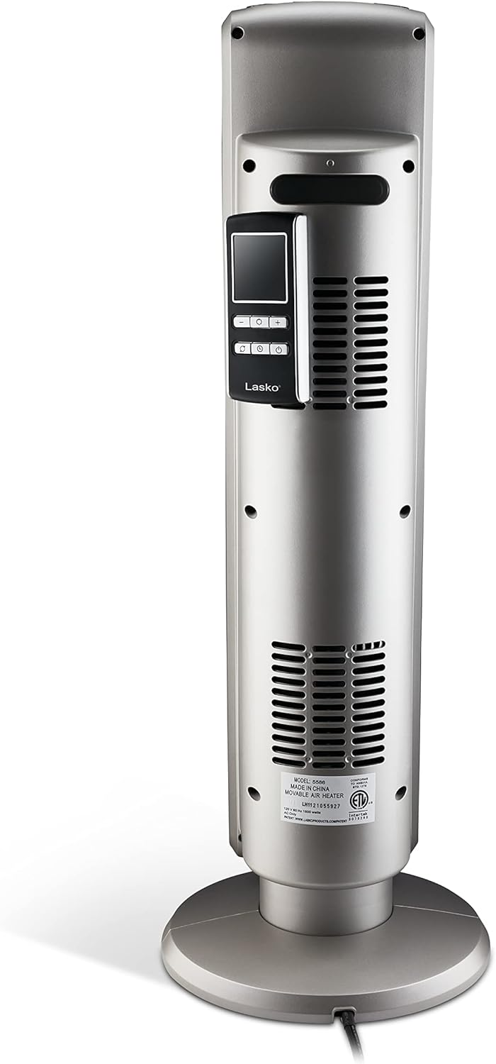 Lasko 29” Ceramic Tower Heater for Large Rooms, Whole Room Heating with Oscillation, Overheat Protection, Digital Display, Timer, Remote Control, 1500W, Black, 55868