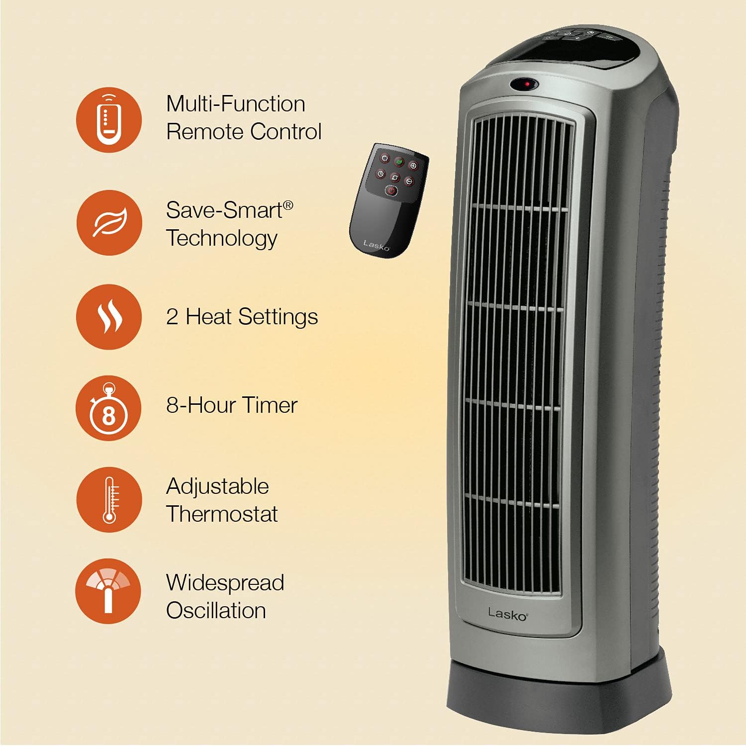 Lasko 5538 Ceramic Tower Heater with Remote Control3