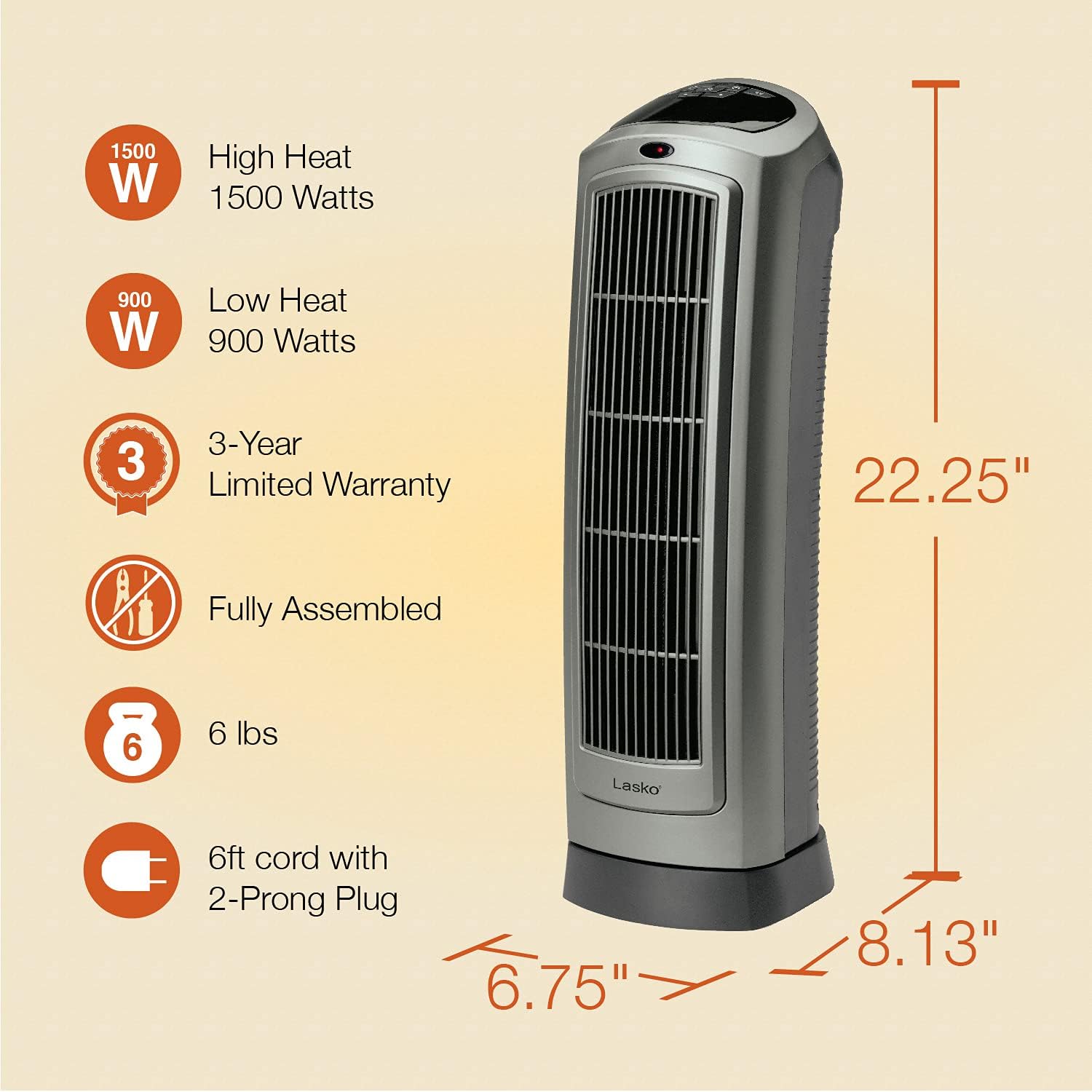 Lasko 5538 Ceramic Tower Heater with Remote Control4