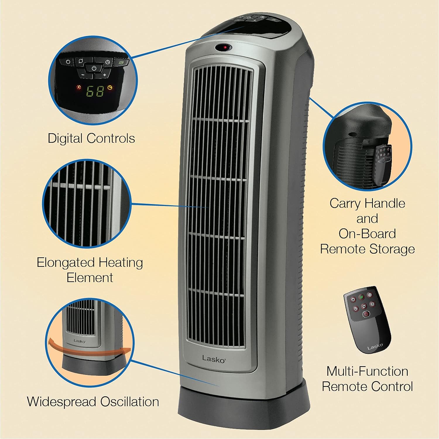 Lasko 5538 Ceramic Tower Heater with Remote Control5