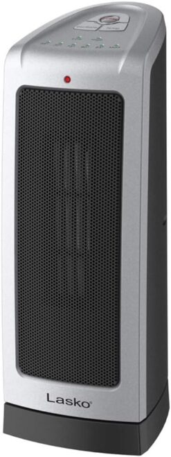 Lasko Oscillating Ceramic Tower Space Heater for Home with Adjustable Thermostat, 2-Speeds, 16 Inches, Silver, 1500W, 5309