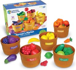 Learning Resources Farmer's Market Color Sorting Set, Homeschool, Play Food, Fruits and Vegetables Toy, 30 Piece Set, Ages 18+ MONTHS