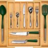Luxury Bamboo Kitchen Drawer Organizer - Silverware Organizer - Utensil Holder and Cutlery Tray with Grooved Drawer Dividers for Flatware and Kitchen Utensils (9 Slot, Natural)
