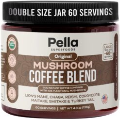 Organic Mushroom Coffee (60 Servings) with 7 Superfood Mushrooms, Great Tasting Colombian Instant Coffee, Includes Lion's Mane, Reishi, Chaga, Cordyceps, Shiitake, Maitake, and Turkey Tail