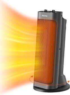 PELONIS PTH15A2BGB 1500W Fast Heating Space Heater, Programmable Thermostat, Easy Control, Widespread Oscillation, Over Heating & Tip-over Switch Protection, 7.72 x 7.72 x 17.76 Inches, Gray