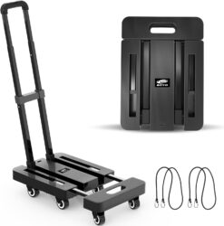 Ronlap Folding Hand Truck, Foldable 500lbs Heavy Duty, Portable Platform Luggage Cart Collapsible Dolly with 6 Wheels & 2 Ropes for Travel House Office Moving, Black