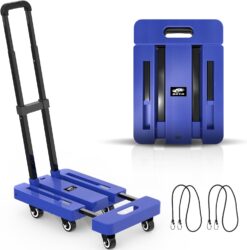 Ronlap Folding Hand Truck, Foldable Dolly Cart for Moving, 500lbs Heavy Duty Luggage Cart, Portable Platform Cart Collapsible Dolly with 6 Wheels & 2 Ropes for Travel House Office Moving, Blue