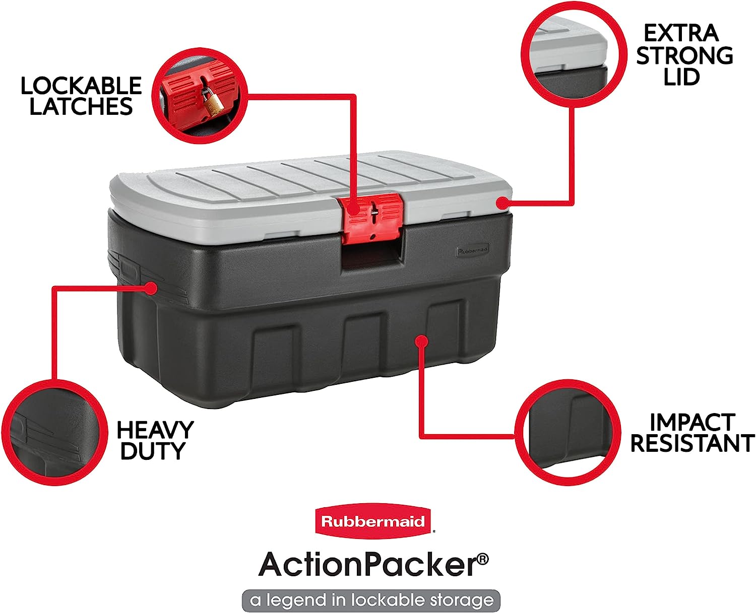 Rubbermaid 35 Gal. Action Packer Lockable Latch Storage Box Tote