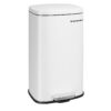 SONGMICS 8-Gallon Trash Can, Stainless Steel, with Hinged Lid, Plastic Inner Bucket, Soft Closure, Odor Proof, Hygienic, White