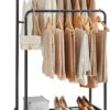 SONGMICS Double-Rod Clothes Rack with Wheels, Metal Clothing Rack for Hanging Clothes, Garment Rack with Mesh Shelf, Each Rod Holds up to 66 lb, for Bags, Shoes, Storage Boxes, Black UHSR26BKV1