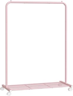 SONGMICS HSR025P01 Clothes Rack with Wheels, 15.9 x 35.8 x 62.2 Inches, Pink