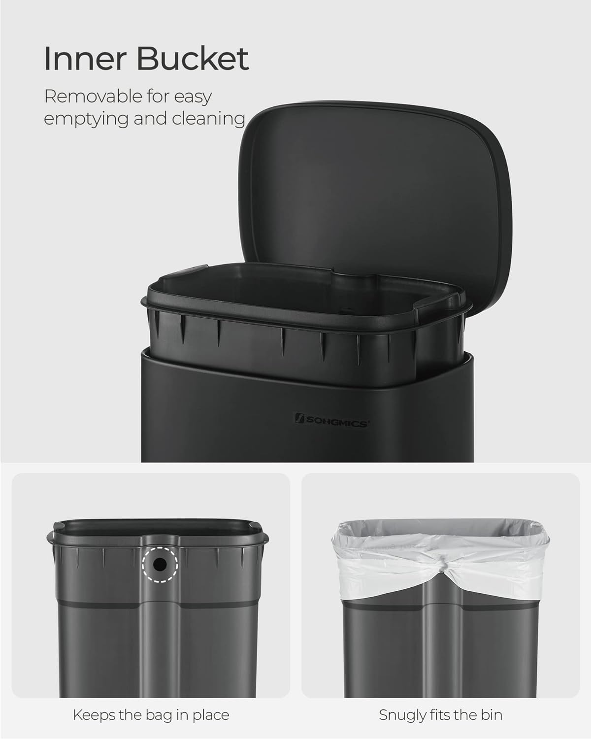 SONGMICS Trash Can, 2 x 8-Gallon Garbage Can for Kitchen 