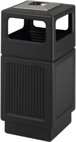 Safco Products 9477BL Canmeleon Outdoor Indoor Recessed Panel Trash, Garbage Can & Cigarette Ash Black Decorative Fluted Panels, Stainless Steel Ashtray, Plastic Liner Easy Clean, 38 Gallon Capacity