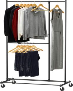 Simple Houseware Dual Bar Adjustable Garment Rack, Black, 72-inch Height