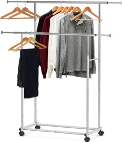 Simple Houseware Standard Double Rod Garment Rack, Silver