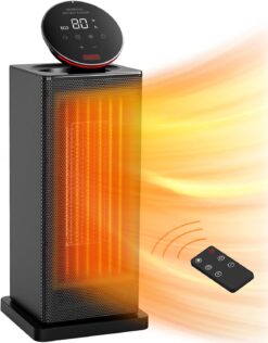 Space Heater,1500W Oscillating Heater for Indoor Use with ECO Thermostat,Remote,4 Modes and 24H Timer, TABYIK Portable Electric Heaters with 6 Protection for Small Room for Office