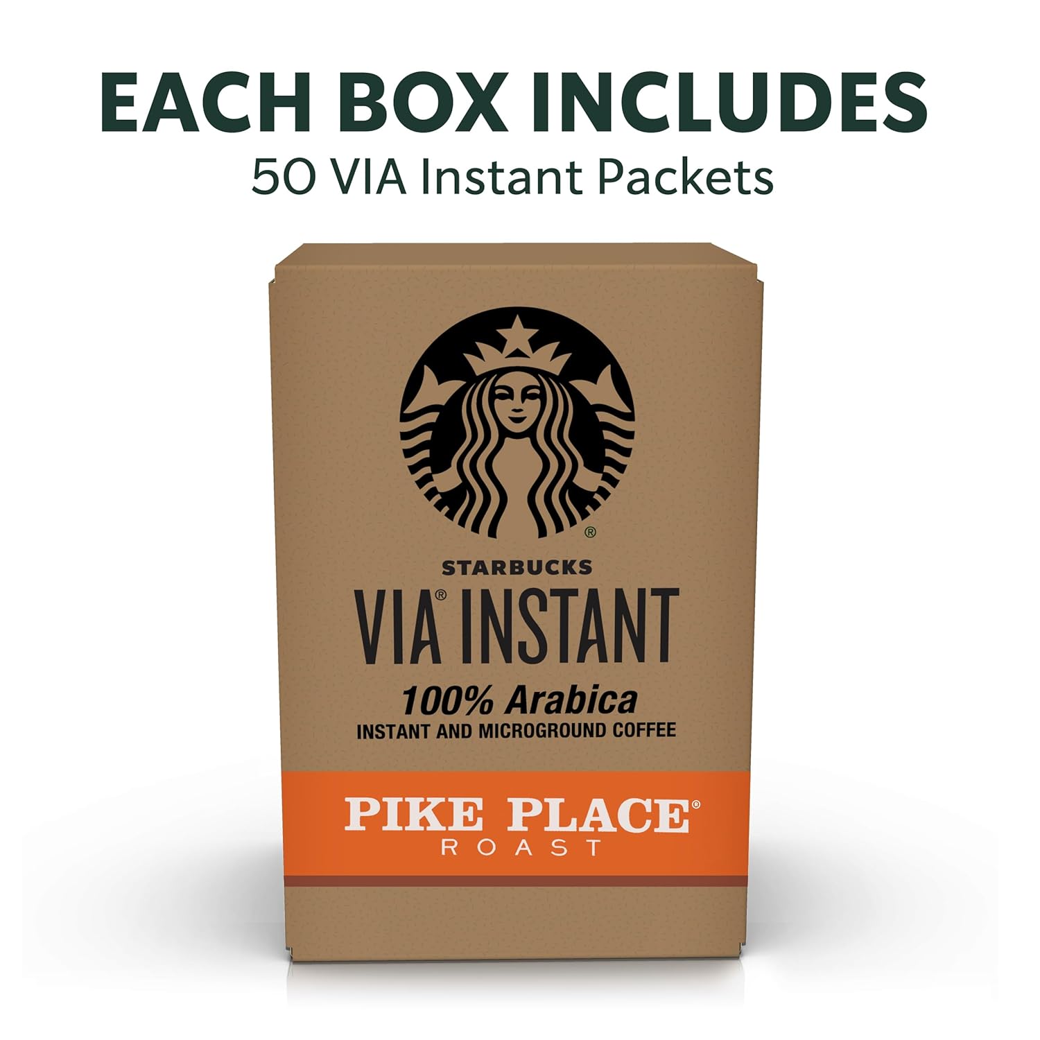 Starbucks VIA Instant Coffee, Medium Roast Coffee, Pike Place Roast, 100% Arabica, 1 box (50 packets)1