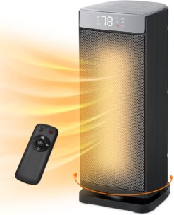 Sunnote Space Heater for Indoor Use, 1500W Fast Heating, Electric & Portable Ceramic Heaters with Thermostat, 5 Modes, 24Hrs Timer, 80°Oscillating Room Heater with Remote, Safe for Office Bedroom Use