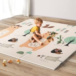 UANLAUO Foldable Baby Play Mat, Extra Large Waterproof Activity Playmats for Babies,Toddlers, Infants, Play & Tummy Time, Foam Baby Mat for Floor with Travel Bag (Bear(59x59x0.4inch))