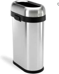 simplehuman 50 Liter / 13.2 Gallon Slim Open Top Trash Can, Commercial Grade Heavy Gauge Brushed Stainless Steel