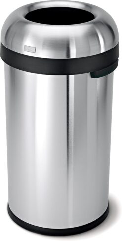 simplehuman 60 Liter / 16 Gallon Bullet Open Top Trash Can, Commercial Grade Heavy Gauge, Brushed Stainless Steel