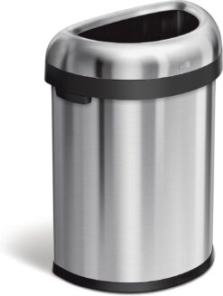 simplehuman 80 Liter / 21.1 Gallon Extra Large Semi-Round Open Top Trash Can Commercial Grade Heavy Gauge Brushed Stainless Steel, ADA-Compliant