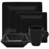 10 Strawberry Street Nova Square 16-Piece Stoneware Dinnerware Set, Black