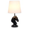 17.25" Tall Polyresin Decorative Chess Horse Shaped Bedside Table Desk Lamp with White Tapered Fabric Shade - Black