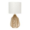 21" Vintage Rattan Wicker Style Paper Rope Bedside Table Lamp With Light Beige Fabric Shade, Natural