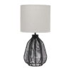 21" Vintage Rattan Wicker Style Paper Rope Bedside Table Lamp With Light Gray Fabric Shade, Black