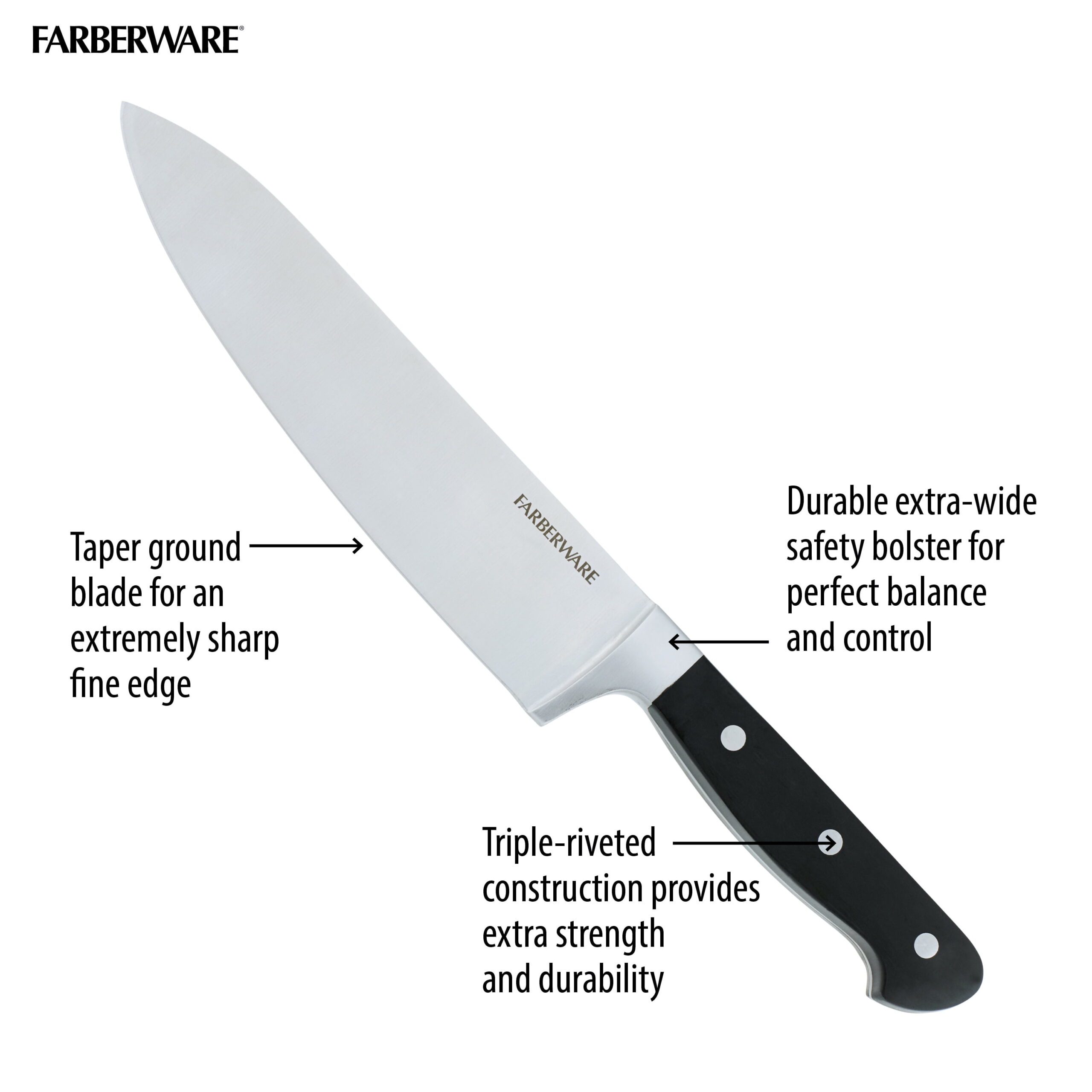 Farberware Edgekeeper Triple Riveted Knife Set, 21 Piece, Black