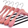 Amber Home 5 Pack American Red Cedar Wood Coat, Suit Hangers with Extra Wide Shoulder, Wooden Jacket Clothes Hanger Smooth Deluxe Aromatic Natural Cedar with Non Slip Velvet Pant Bar