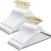 Amber Home Solid Wood Suit Coat Hangers 30 Pack, Smooth White Finish Wooden Dress Hangers with Non Slip Pant Bar, Clothes Hangers with Gold Hook & Notches for Jacket, Pant, Shirt (White+Gold, 30)