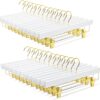 Amber Home White Wooden Pants Skirts Hangers 24 Pack, Solid Wood Trousers Bottom Hanger with 2-Adjustable Gold Clips, Clips Hangers for Slacks, Jeans, Shorts (White + Gold, 24)