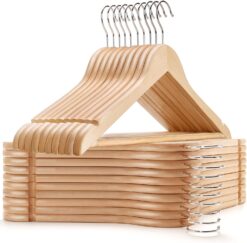 Amber Home Wooden Coat Hangers 30 Pack, Natural Wood Suit Hangers with Non Slip Pant Bar, Clothes Hangers for Shirts, Jackets, Dress, Pant (Natural, 30)
