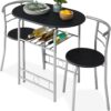 Best Choice Products 3-Piece Wooden Round Table & Chair Set for Kitchen, Dining Room, Compact Space w/Steel Frame, Built-in Wine Rack - Black/Silver