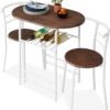 Best Choice Products 3-Piece Wooden Round Table & Chair Set for Kitchen, Dining Room, Compact Space w/Steel Frame, Built-in Wine Rack - White/Brown