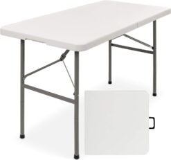 Best Choice Products 4ft Plastic Folding Table, Indoor Outdoor Heavy Duty Portable w/Handle, Lock for Picnic, Party, Camping - White