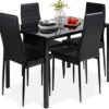 Best Choice Products 5-Piece Kitchen Dining Table Set for Dining Room, Kitchen, Dinette, Compact Space w/Glass Tabletop, 4 Faux Leather Metal Frame Chairs - Black