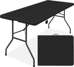 Best Choice Products 6ft Plastic Folding Table, Indoor Outdoor Heavy Duty Portable w/Handle, Lock for Picnic, Party, Camping - Black