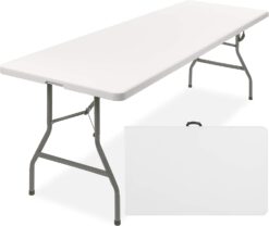 Best Choice Products 8ft Plastic Folding Table, Indoor Outdoor Heavy Duty Portable w/Handle, Lock for Picnic, Party, Pong, Camping - White