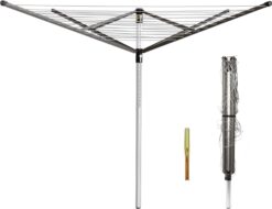Bizvalue Clothesline Outdoor Rotary Dryer, 4 Arms Foldable Heavy Duty Height Adjustable Clothes Drying Rack, 196FT Drying Space, Hang Wet or Dry Laundry