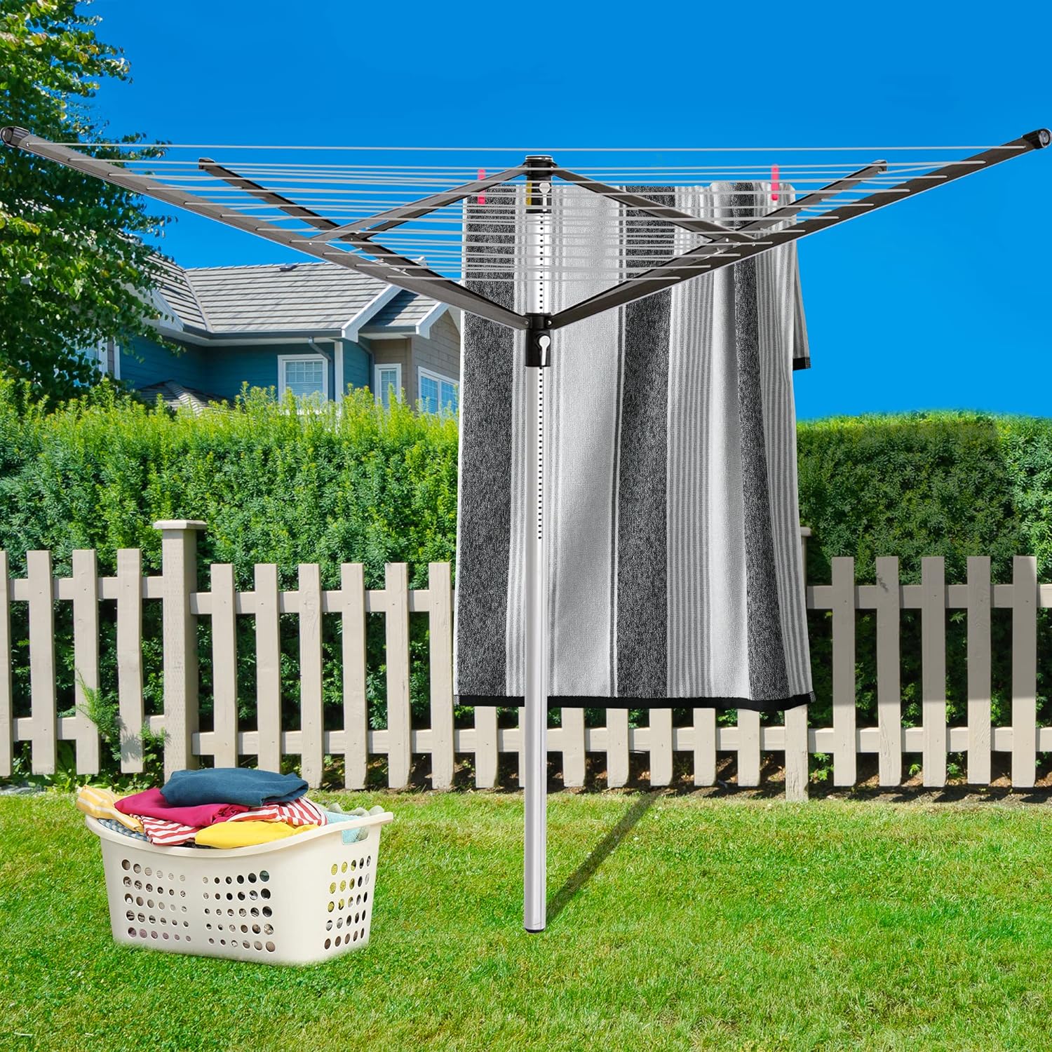 Bizvalue Clothesline Outdoor Rotary Dryer, 4 Arms Foldable Heavy