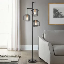 Bridgeport Designs Kelsey Dual Square 3-Light Floor Lamp, Black