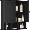 ChooChoo Bathroom Cabinet Wall Mounted 2-Door with 3 Open Shelves, Wooden Medicine Cabinets with Adjustable Shelf, Space Saver Storage Cabinets Over The Toilet for Bathroom&Living Room, Black