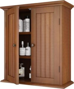 ChooChoo Bathroom Wall Cabinet, Over The Toilet Space Saver Storage Cabinet, Medicine Cabinet with 2 Door and Adjustable Shelves, Cupboard (Rustic)