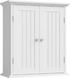 ChooChoo Bathroom Wall Cabinet, Over The Toilet Space Saver Storage Cabinet, Medicine Cabinet with 2 Door and Adjustable Shelves, Cupboard (White)